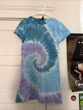 Blue & Lavender Tie-Dye Short Sleeve Dress